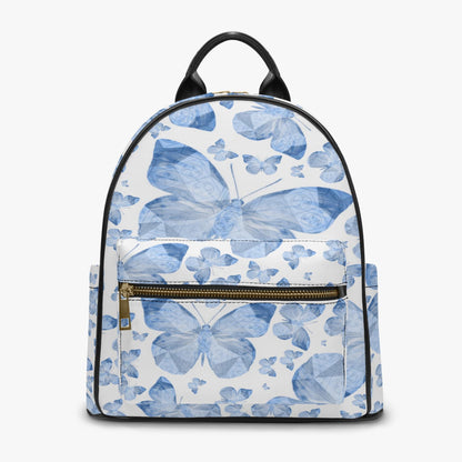 Blue Butterflies In White  All Over Printed PU Backpack
