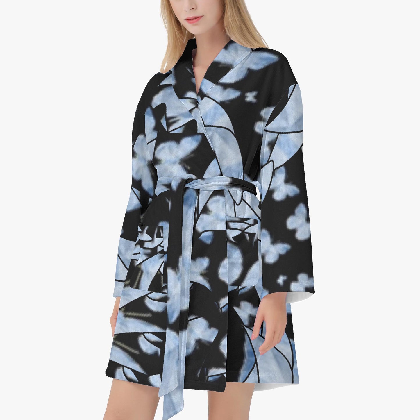 Butterfly Effect In Black Women's Loose-fitting Bathrobe