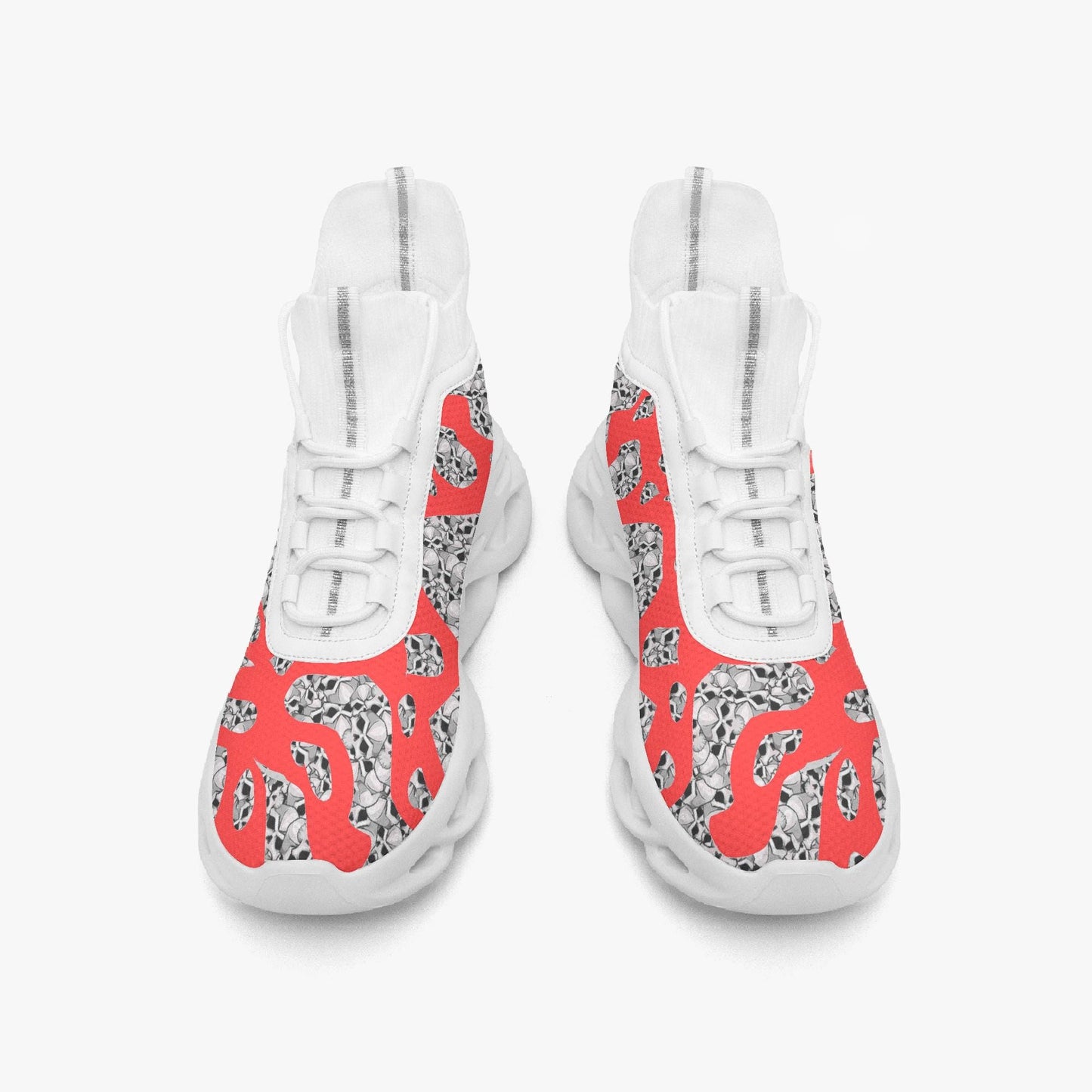 Skulls In Red High-top Bounce Mesh Knit Sneakers