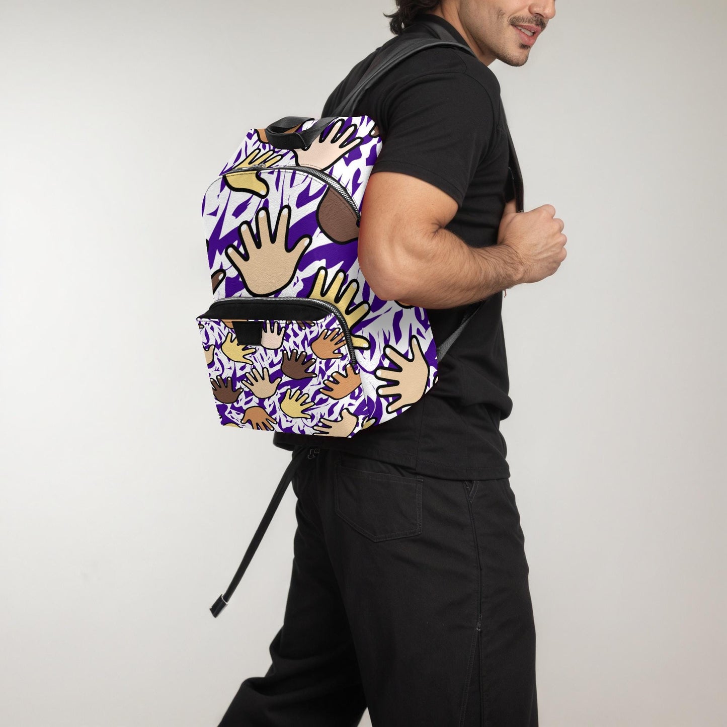Hands Of Unity Zipper-up Leather Backpack