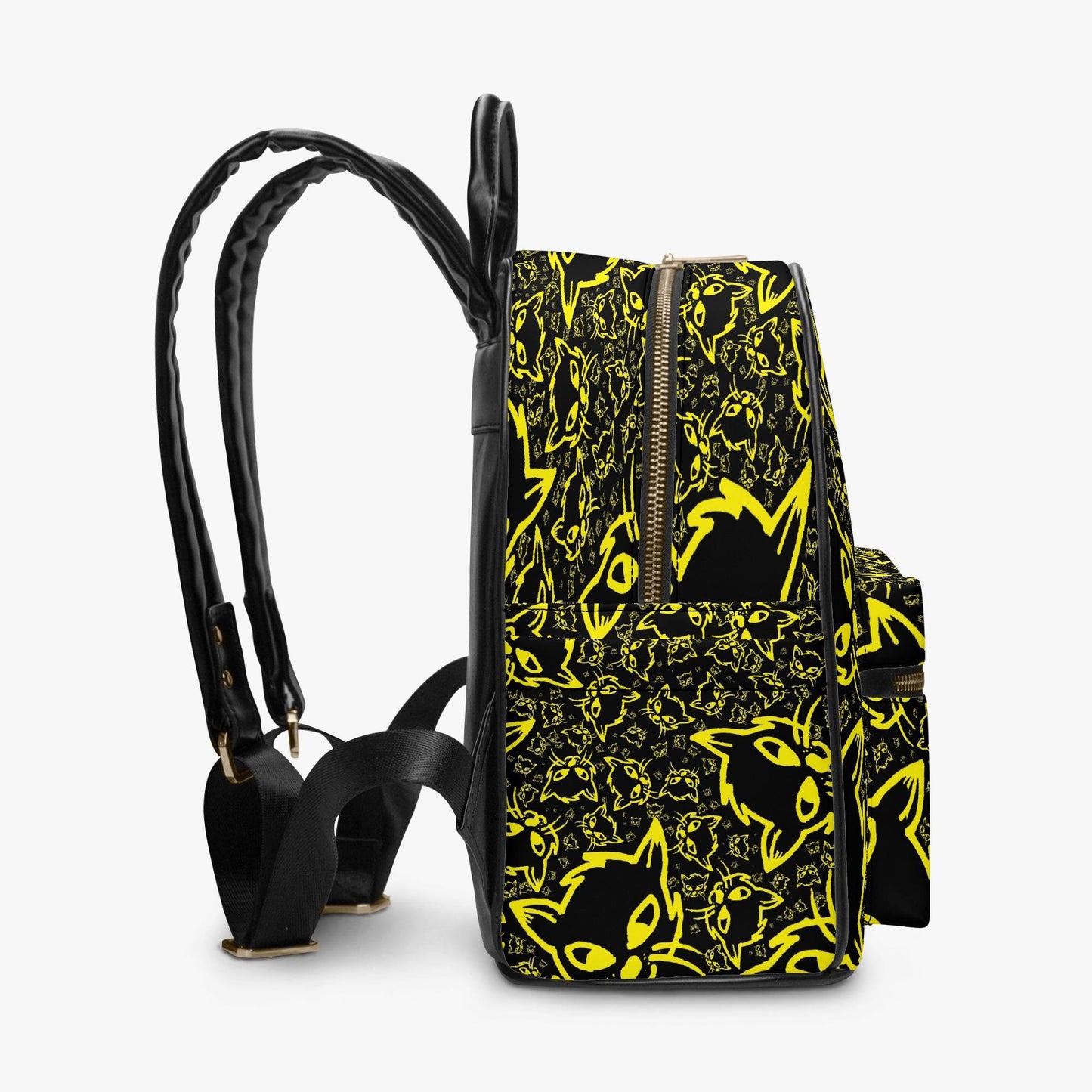 Black Yellow Mellow All Over Printed PU Backpack
