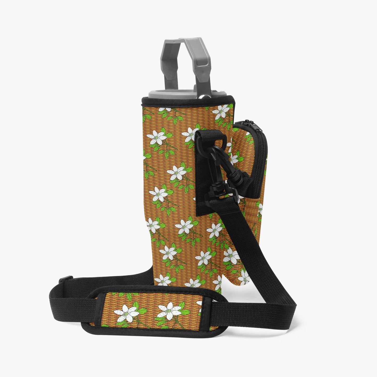 Floral In Plaid Tumbler Sleeve with Phone Holder