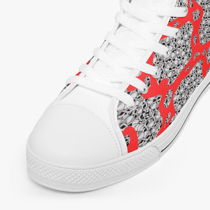 Skulls In Red Classic High-Top Canvas Shoes - White/Black