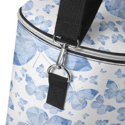 Blue Butterflies In White Round  Insulated Bags
