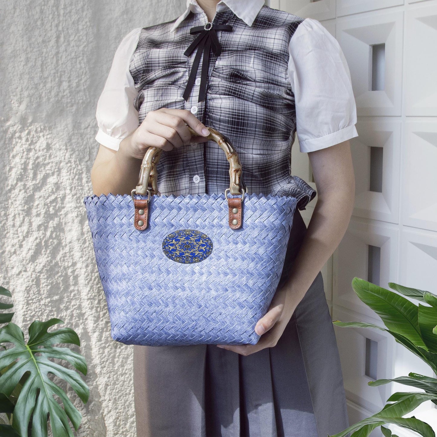Blue Breeze Woven Basket Bag