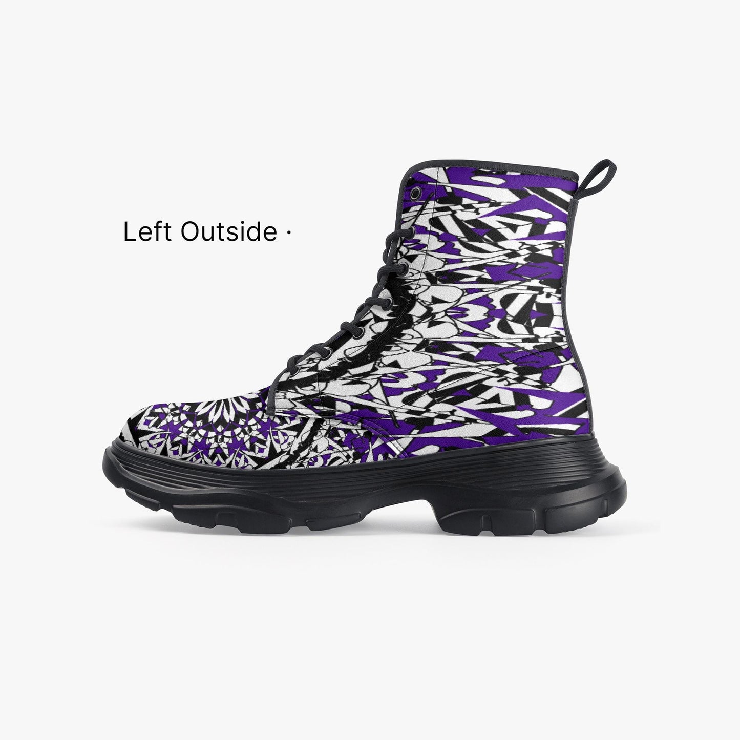 Flower Bloom In Purple Casual Leather Chunky Boots