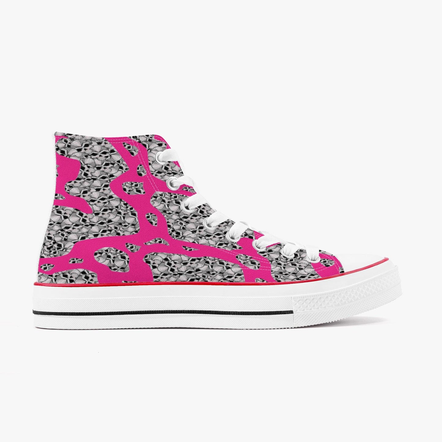 Skulls In Pink High-Top Canvas Shoes - White