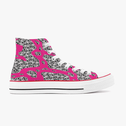 Skulls In Pink High-Top Canvas Shoes - White