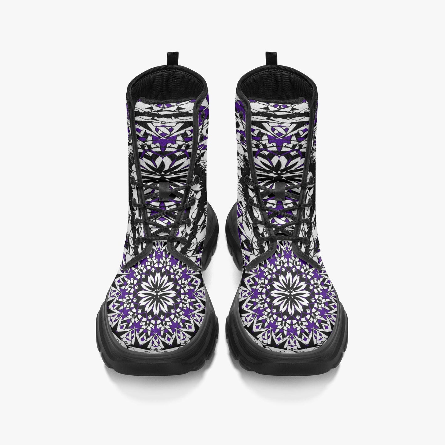Flower Bloom In Purple Casual Leather Chunky Boots