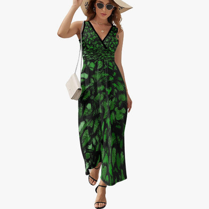 Furry Like Green V-neck Sleeveless Dress