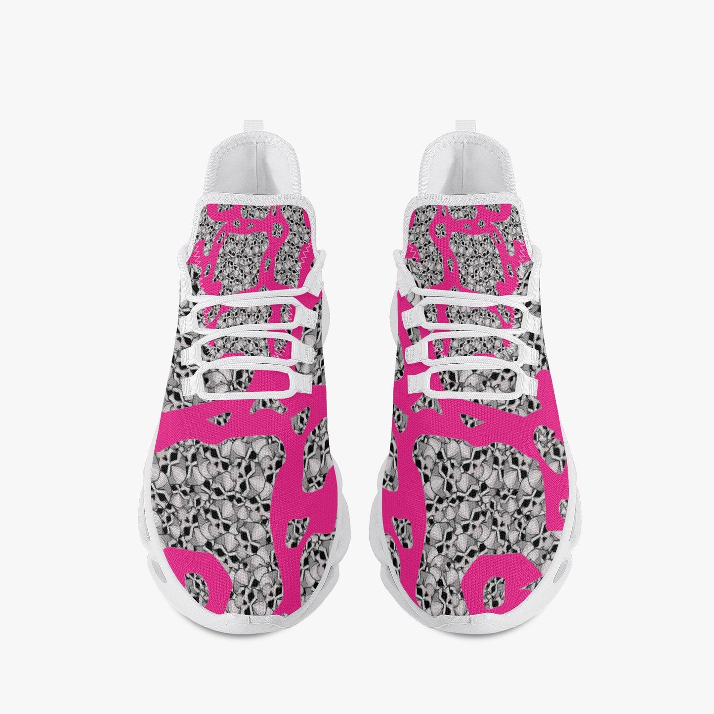 Skulls In Pink Bounce Mesh Knit Sneakers - White