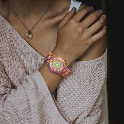 Heavenly Camouflage Wooden Watch - Grey&Pink