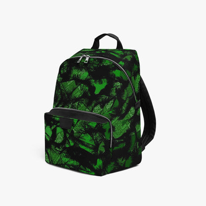 Green Fur Like Zipper-up Leather Backpack