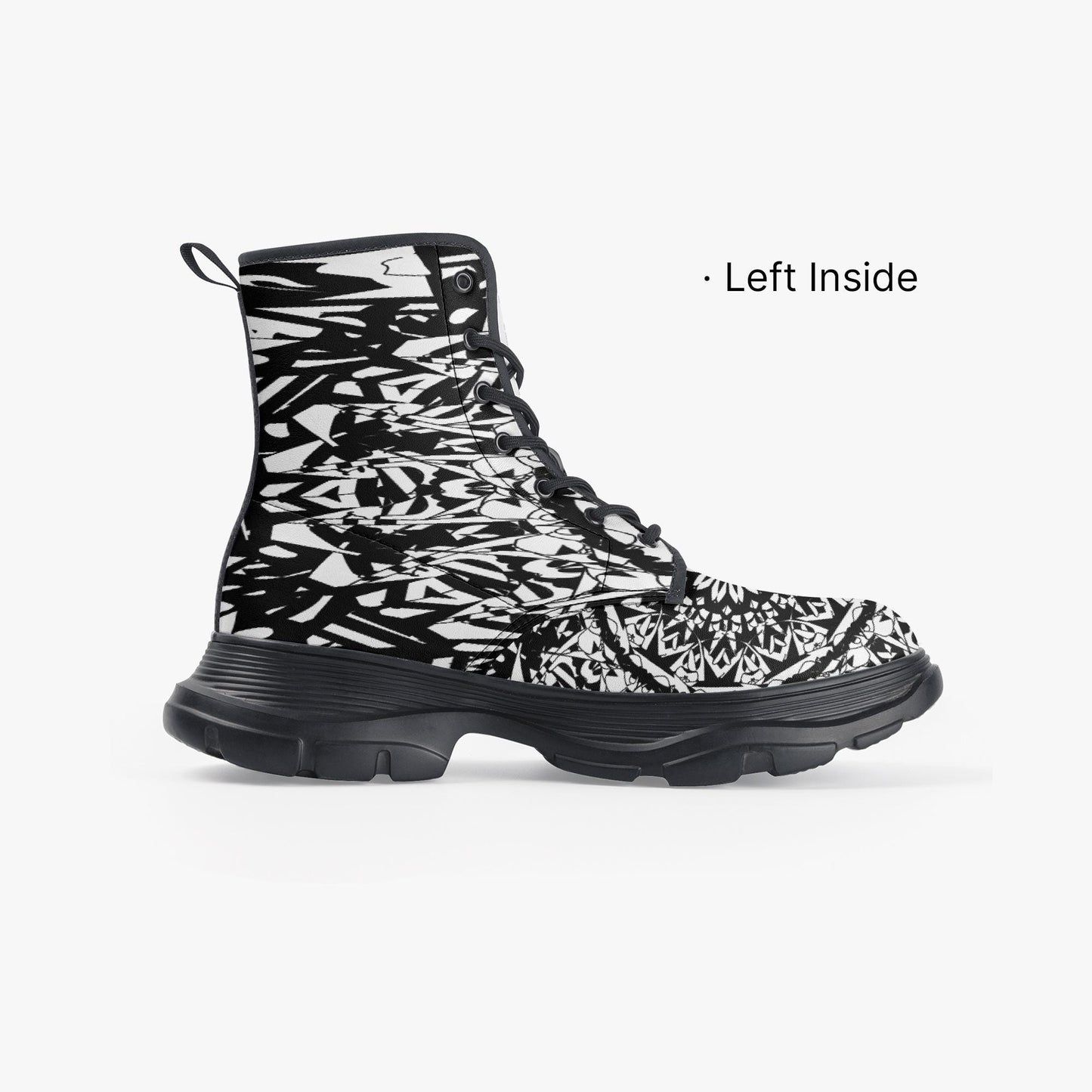 Flower Bloom In Black Casual Leather Chunky Boots