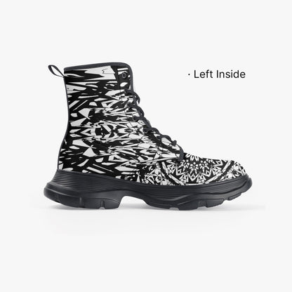 Flower Bloom In Black Casual Leather Chunky Boots