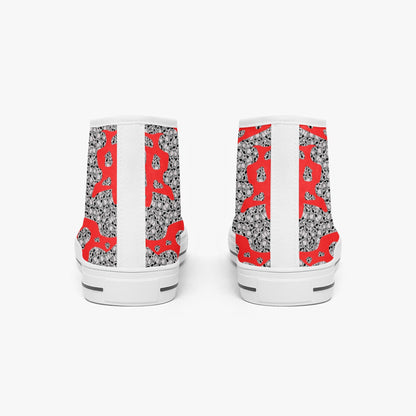 Skulls In Red Classic High-Top Canvas Shoes - White/Black